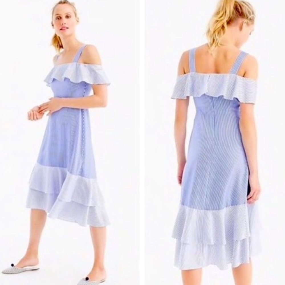 JCrew NWT True Blue Silk Striped Midi Dress size 8.